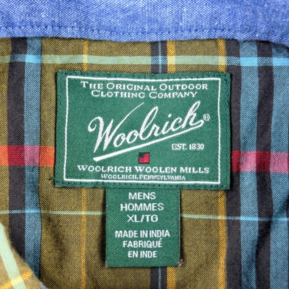 Woolrich Button Down Shirt Mens XL Olive Green‎ 100% Cotton Plaid Long Sleeve - Picture 4 of 10